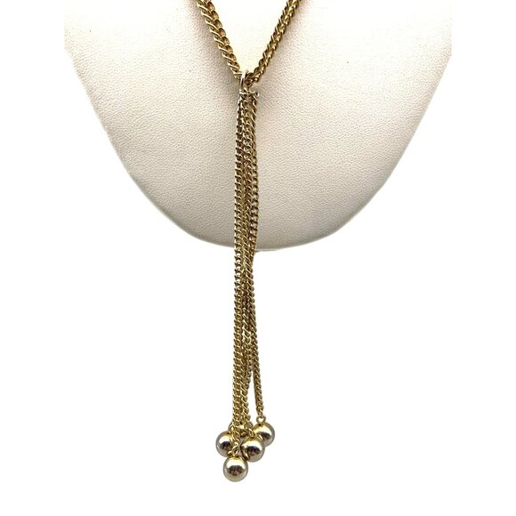 Vintage Multi Strand Tassel Chain Necklace, Gold Tone Retro Chic Minimalist - Picture 3 of 4